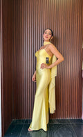 Vestido Largo de Gala Satin Corte Sirena y Capa Mesh