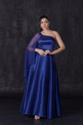 Vestido Largo de Gala Tafeta con Manga Mesh