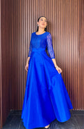 Vestido Largo de Gala Lentejuela Manga 3/4 Falda Tafeta