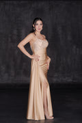 Vestido Elegante Top Lentejuela y Falda Satín