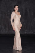 Vestido Largo Elegante Manga Larga Lentejuela