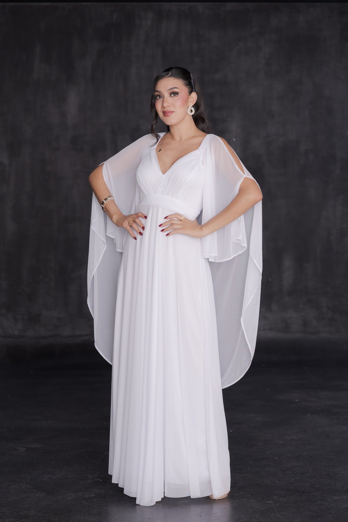 Vestido Largo de Gala Mesh Con Capa