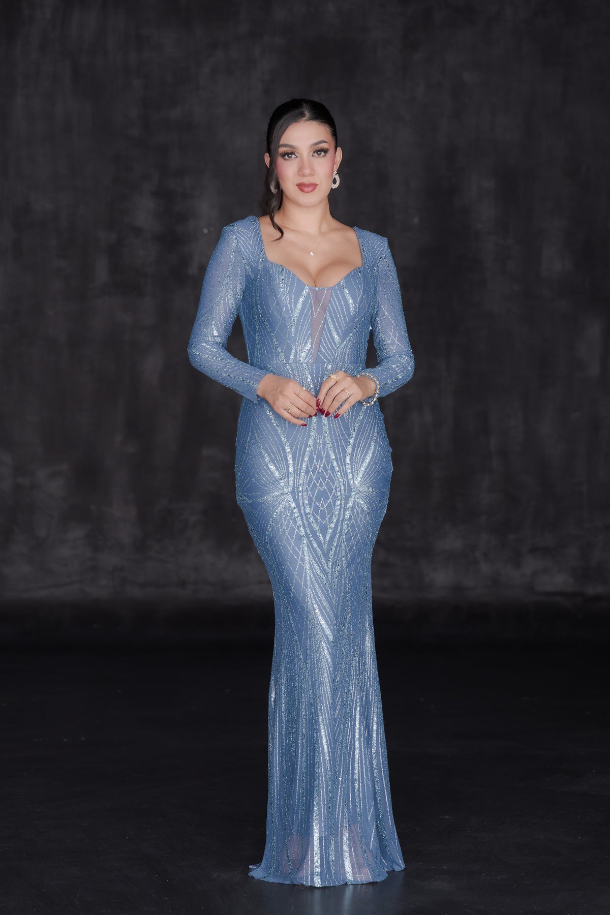 Vestido Largo Elegante Manga Larga Lentejuela