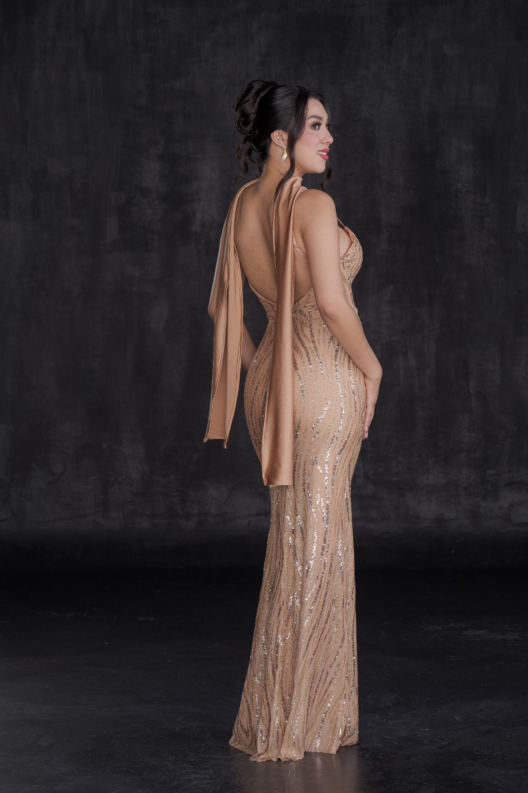 Vestido Largo Elegante Lentejuela Escote en V