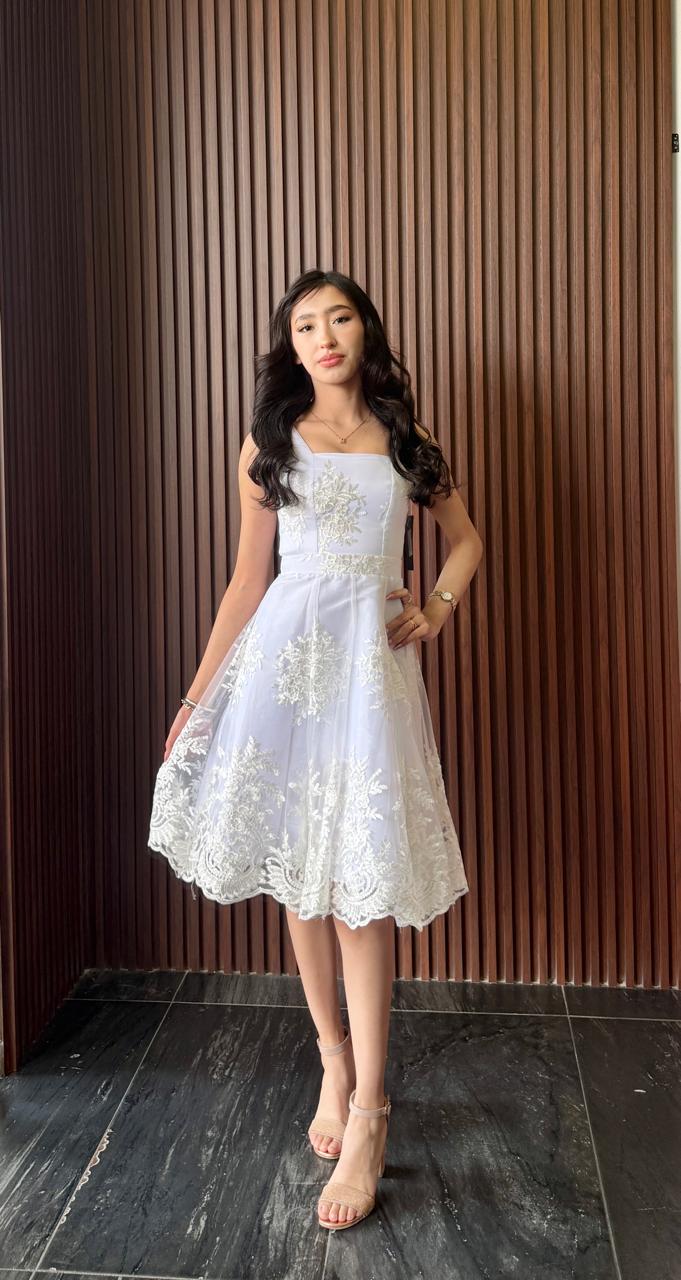 Vestido Corto Elegante Tul Bordado Camiseta