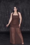 Vestido Elegante Plisado Mesh Cuello Halter