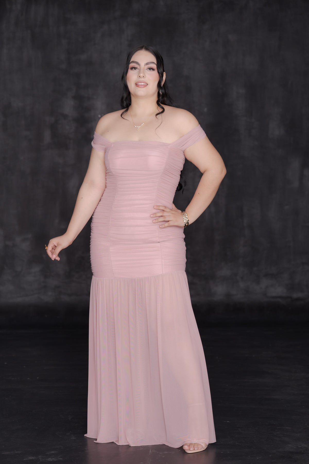 Vestido Elegante Plisado Mesh Cuello Halter