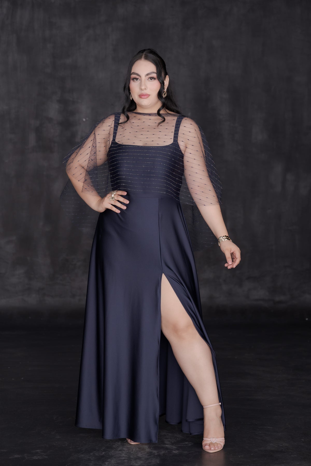 Vestido Largo Elegante Blusa Tirante Capa Tul