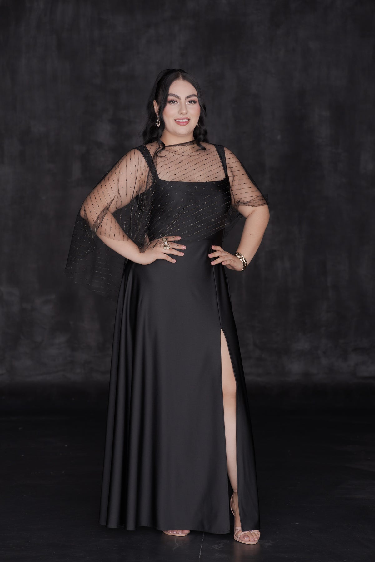 Vestido Largo Elegante Blusa Tirante Capa Tul