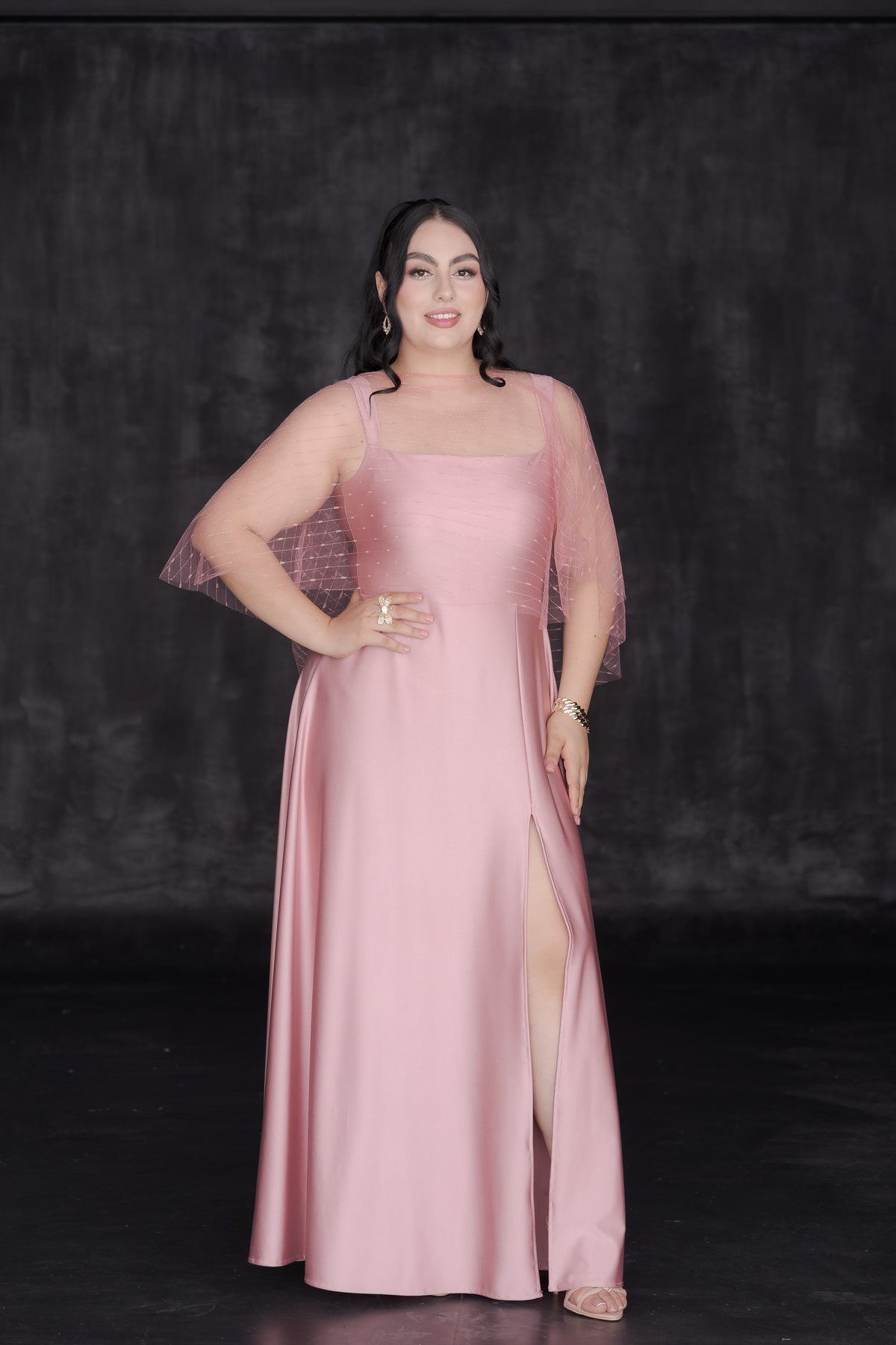 Vestido Largo Elegante Blusa Tirante Capa Tul