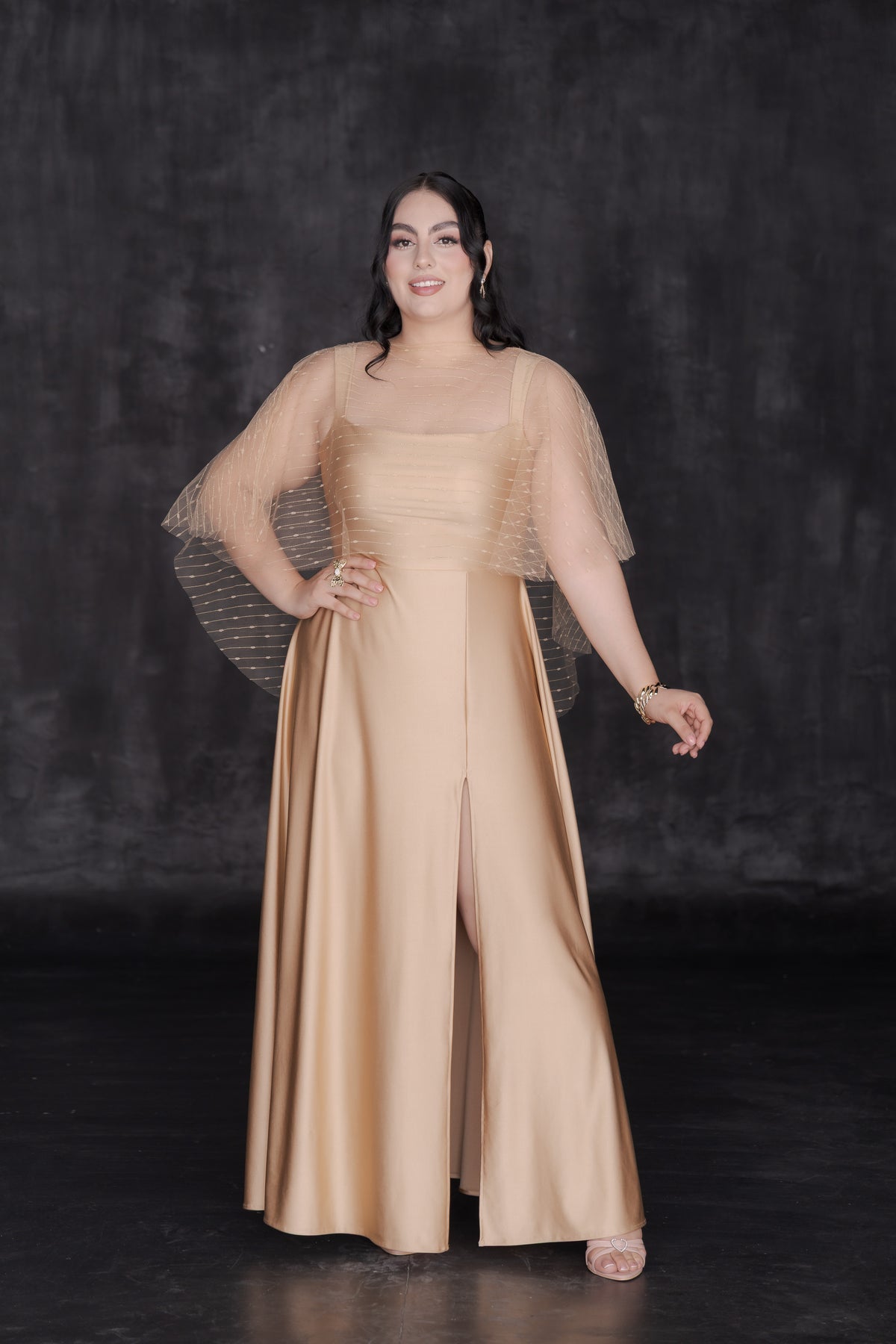Vestido Largo Elegante Blusa Tirante Capa Tul