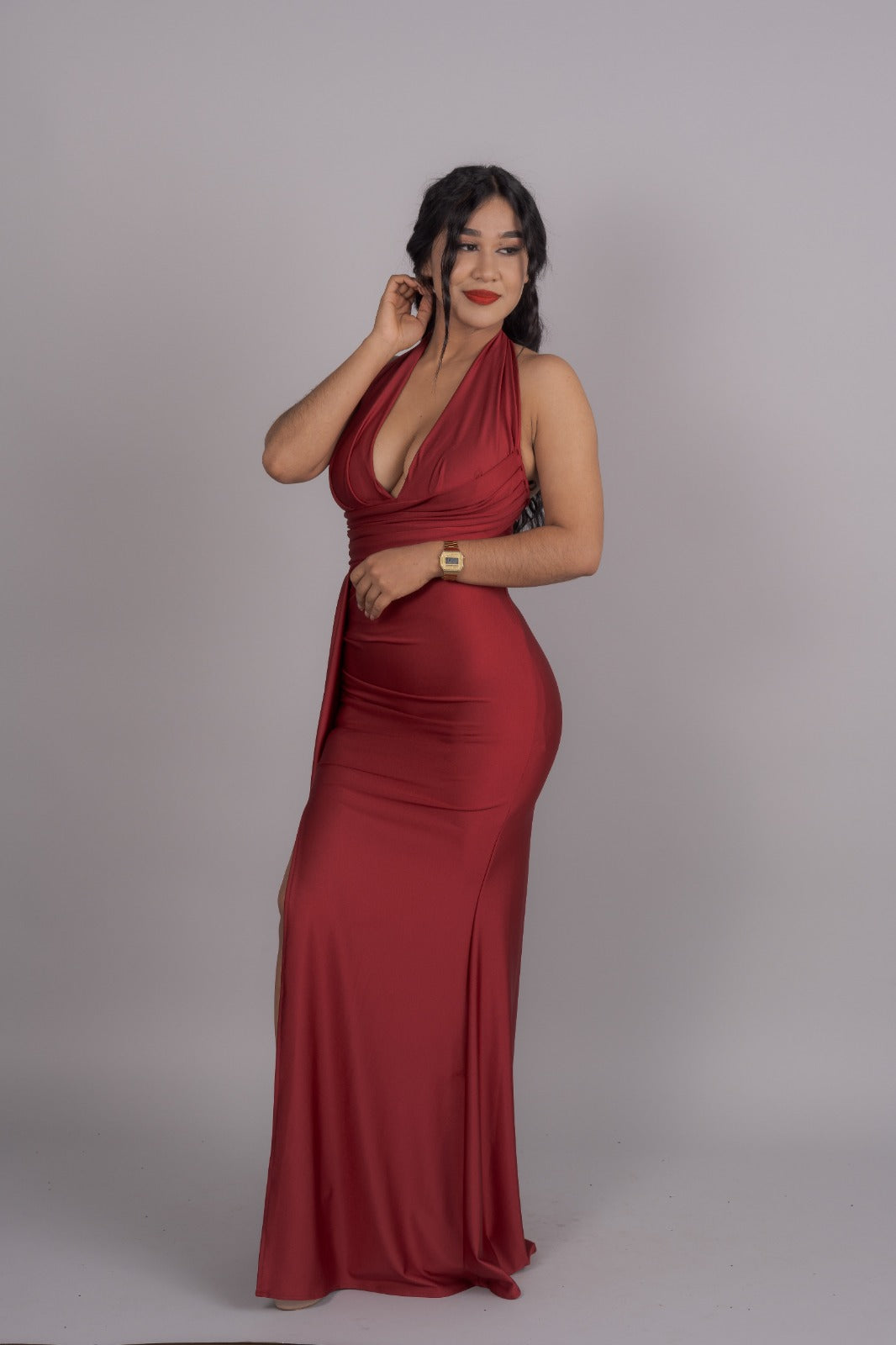 Vestido Largo de Gala Cuello Halter Sobre Falda