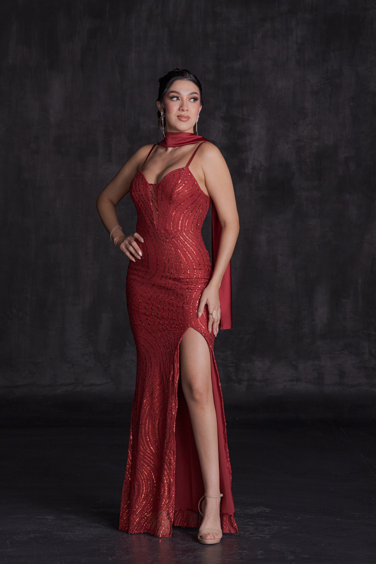 Vestido Largo Elegante Lentejuela Escote en V