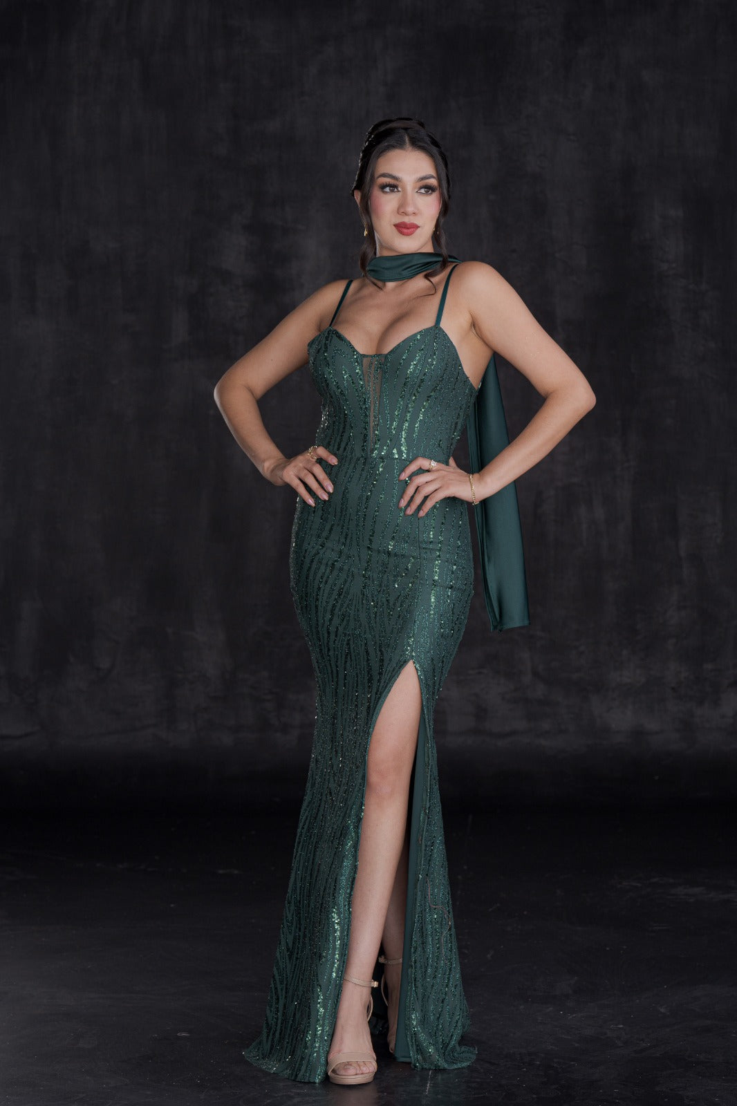 Vestido Largo Elegante Lentejuela Escote en V