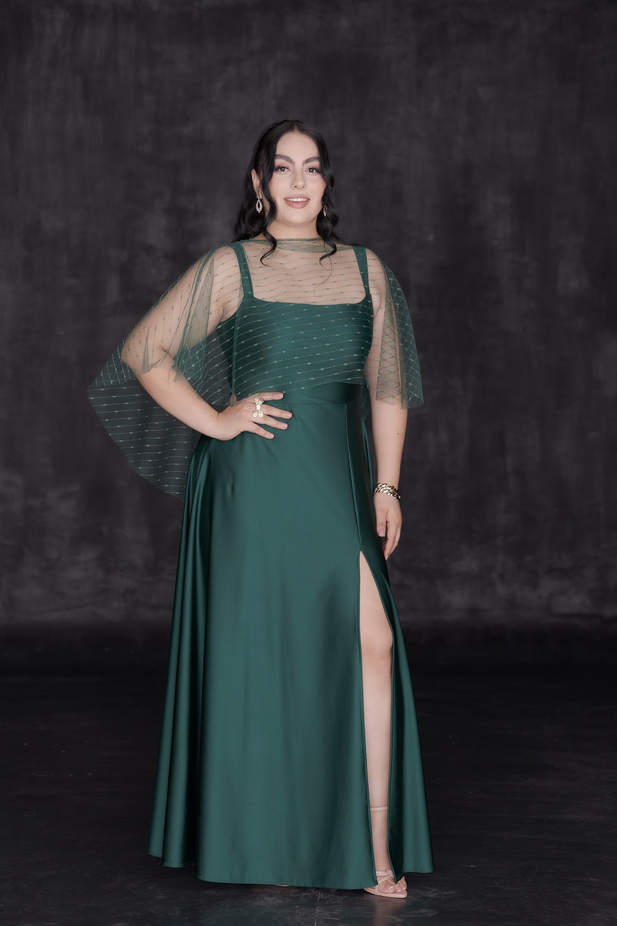 Vestido Largo Elegante Blusa Tirante Capa Tul