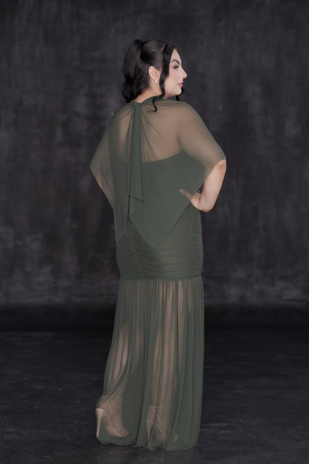 Vestido Elegante Plisado Mesh Cuello Halter